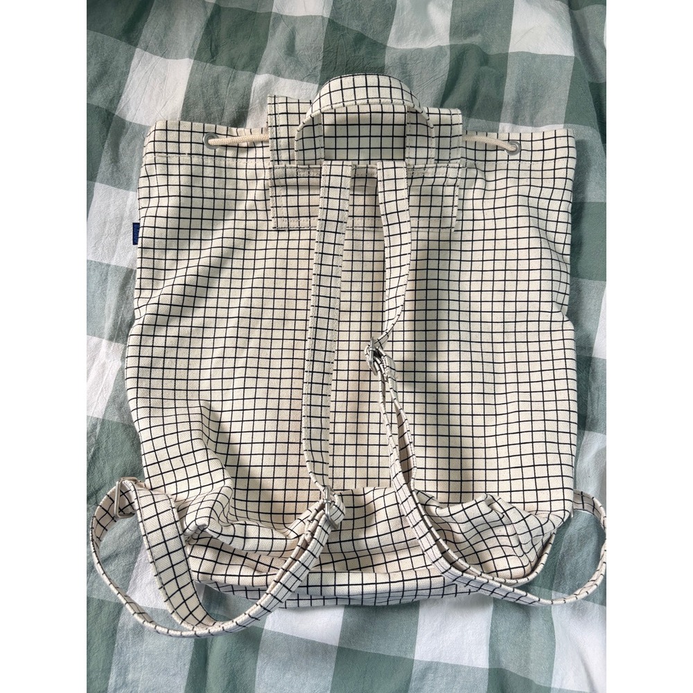 BAGGU Drawstring Canvas Backpack Natural Grid Rucksack Travel - Picture 4 of 11